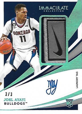 2021-22 Immaculate Collection Collegiate Rookie Patch Autographs Laundry Tag #48 Joel AYAYI (ncaa gonzaga) MEMO 3-3 AUTO n-a recto.jpg